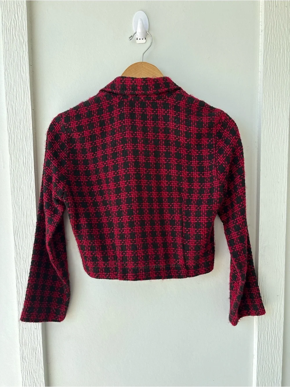 Vintage Rampage Cropped Plaid Moto Jacket Red Black Wool Blend Y2K Grunge